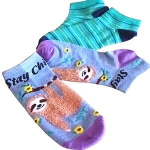 SLOTH SOCKS 2 Pair Beverly Hills Polo Club SLOTH SOCKS Women Sz 5-9 Preppy Ankle